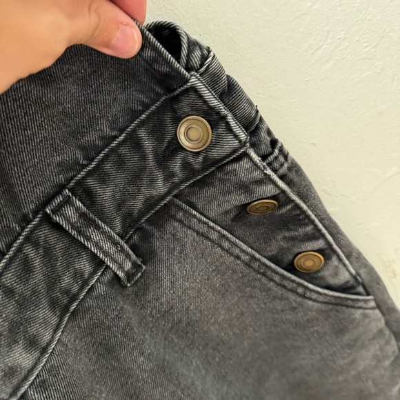 Fashion Nova Gray Black Washed Keep It Loose Wide Leg Denim Overalls Size 1 /XS - Picture 8 of 14